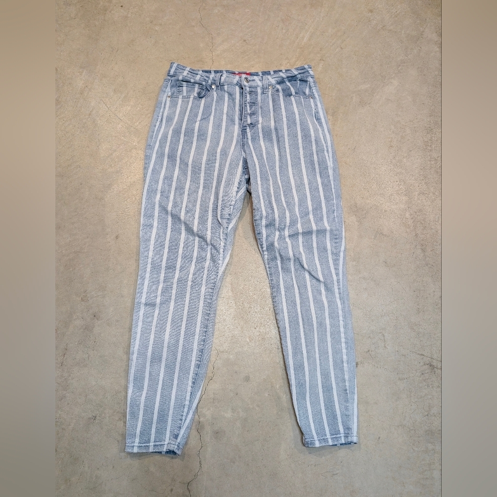Guess Blue and White Striped Skinny Straight Leg Jeans